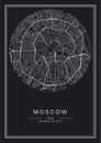 Black and white printable Moscow city map, poster design. Royalty Free Stock Photo