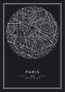 Black and white printable Paris city map, poster design. Royalty Free Stock Photo