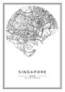 Black and white printable Singapore city map, poster design.