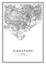 Black and white printable Singapore city map, poster design.