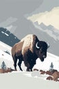 Yellowstone National Park Bison Mountain, Scene vector illustration