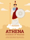 Poster with athena goddess of wisdom, warfare and arts in ancient greek myths.