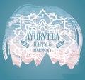 Poster for ayurveda with mandala ornament and hand drawn style sunrise landscape