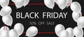 Poster or Banner Black Friday Sale. White balloons on black background. 50 % OFF Sale