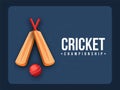 Poster or banner design, illustration of cricket ball and bat. Royalty Free Stock Photo