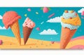 Poster banner enjoying summer dessert eating soft cone icecream with space area