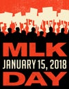 Poster or banner for Martin Luther King Day. Protest rally.