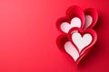 Poster or banner with papercut red hearts symbol of love and Valentines day.