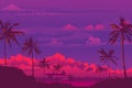 tropical landscape with sunset and palm trees, golden clouds, sea - stunning wallpaper for home Royalty Free Stock Photo