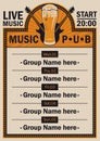 Poster for beer pub with live music with guitars Royalty Free Stock Photo