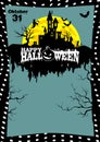 Poster, Billboard template with sample text for Halloween on a gray background with black with a castle on a cloud, Ghost,