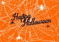 Poster, Billboard template with space for text for the Halloween holiday on an orange background with several large webs and