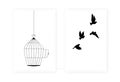 Bird cage silhouette hanging and flying birds silhouettes isolated on white background Royalty Free Stock Photo