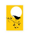 Bird silhouette on branch on sunset, vector. Wall Decals, wall art decoration. Wall artwork, Bird Silhouette Royalty Free Stock Photo