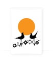 Birds Couple Silhouette on Branch on sunset, Vector. Birds in love, Wall Decals, Couple of Birds, Art Decoration Royalty Free Stock Photo