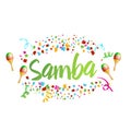 Poster for brazil dance Samba on carnival in Rio. Confetti around the inscription