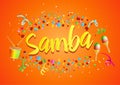 Poster for brazil dance Samba on carnival in Rio. Confetti around the inscription