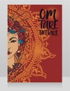 Poster with buddhist mantra `om tare tuttare` and beautiful female goddess Tara Royalty Free Stock Photo