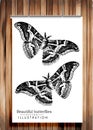 Poster with butterflies - vector image on wooden background