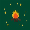 Poster Campfire for camping. Cartoon illustration of a fire for relaxing in the forest. Camping outdoor recreation in