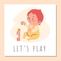 Poster or card with cute child play toy blocks, flat vector illustration.