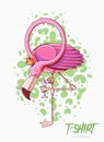 Poster, card or t-shirt print with stylish flamingo. Trendy hipster style illustration