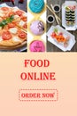 Poster for catering establishments. Online food ordering concept. Design for online Fast food order at home Royalty Free Stock Photo