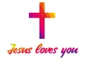 Poster with christian cross and saying Jesus loves you made of r