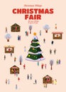 Poster Christmas Fair, background. Xmas fair card with decorated Christmas tree