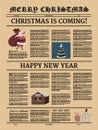 Poster Christmas newspaper old paper retro style. Greering Merrry Christmas and Happy new Year. Vector illustration Royalty Free Stock Photo