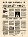 Poster Christmas newspaper old paper retro style. Greering Merrry Christmas and Happy new Year. Vector illustration Royalty Free Stock Photo