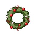 poster christmas wreath cartoon vector illustration Royalty Free Stock Photo