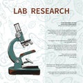 Poster of cientific laboratory with microscope on seamless pattern Royalty Free Stock Photo