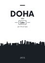 Poster city skyline Doha, Flat style vector illustration