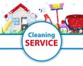 Poster clean house with tools for cleanliness and disinfection.