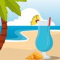 Poster coctail beach landscape vector illustration Royalty Free Stock Photo