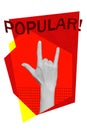 Poster collage image of arm showing fingers horns popular rocker gesture isolated on painted background