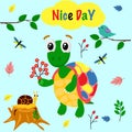 Poster nice day with a colorful turtle - vector illustration, eps