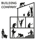 Poster for construction companies. Silhouettes of builders. Vector illustration