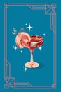 Poster. Contemporary art collage. Creative retro artwork. Creative serving of alcoholic cocktail in retro color filter