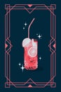 Poster. Contemporary art collage. Creative retro artwork. Refreshing mojito with ice and straw in retro color filter