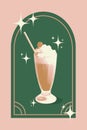 Poster. Contemporary art collage. Creative retro artwork. Sweet milkshake in retro color filter in frame decorated with