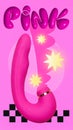 Poster. Contemporary art collage. Pink. Toy for adult with sparkles over painted colorful background with inscription.