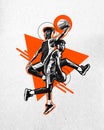 Poster. Contemporary art collage. Skilled sportsman, basketball athlete playing basketball in action. Grainy fabric