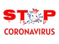 Poster coronavirus stop with the image of a dying virus