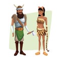 Poster with couple viking man and tigress woman costume halloween