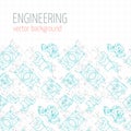 Poster, cover, banner, background of blue engineering drawings of parts. Vector