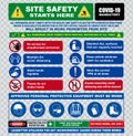 Site safety starts here or site safety sign or health and safety protocols on construction site or best practices new normal l Royalty Free Stock Photo