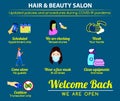 Hair beauty salon new rules poster or public health practices for covid-19 or health and safety protocols or new normal lifestyle