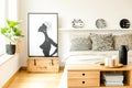 Poster in cozy bedroom interior Royalty Free Stock Photo